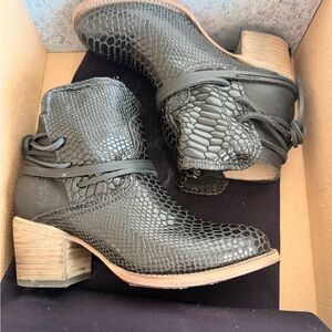 Freebird by Steven Black Snake-Embossed Ankle Booties